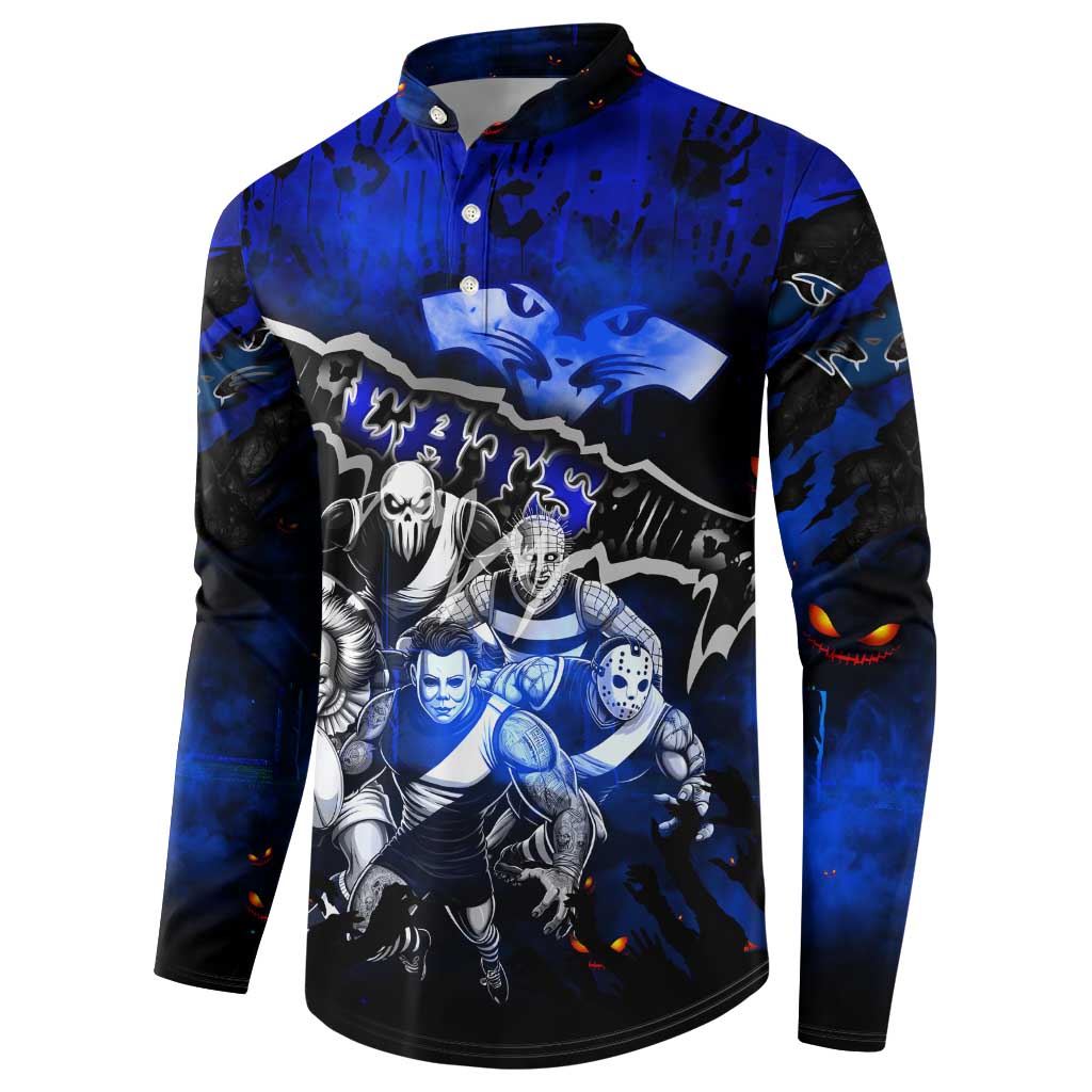 Step Into Horror Domain Cats Football Button Sweatshirt Halloween Horror Movie Characters - Aussie Hoodie