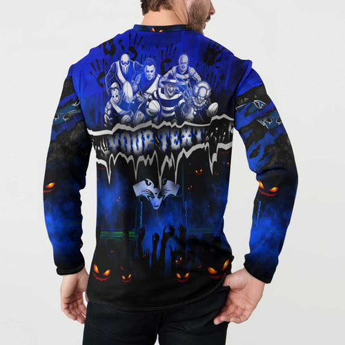 Step Into Horror Domain Cats Football Button Sweatshirt Halloween Horror Movie Characters - Aussie Hoodie