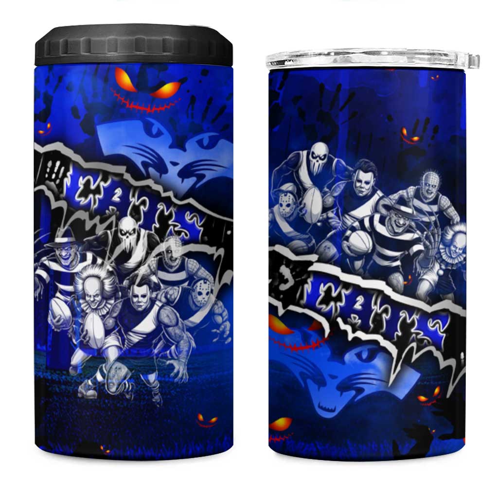 Step Into Horror Domain Cats Football 4 in 1 Can Cooler Tumbler Halloween Horror Movie Characters - Aussie Hoodie