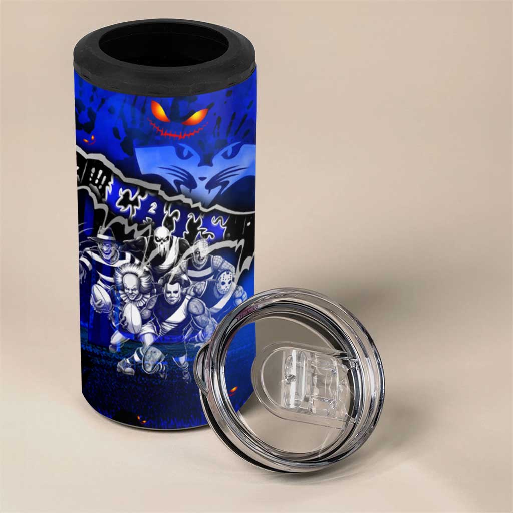 Step Into Horror Domain Cats Football 4 in 1 Can Cooler Tumbler Halloween Horror Movie Characters - Aussie Hoodie