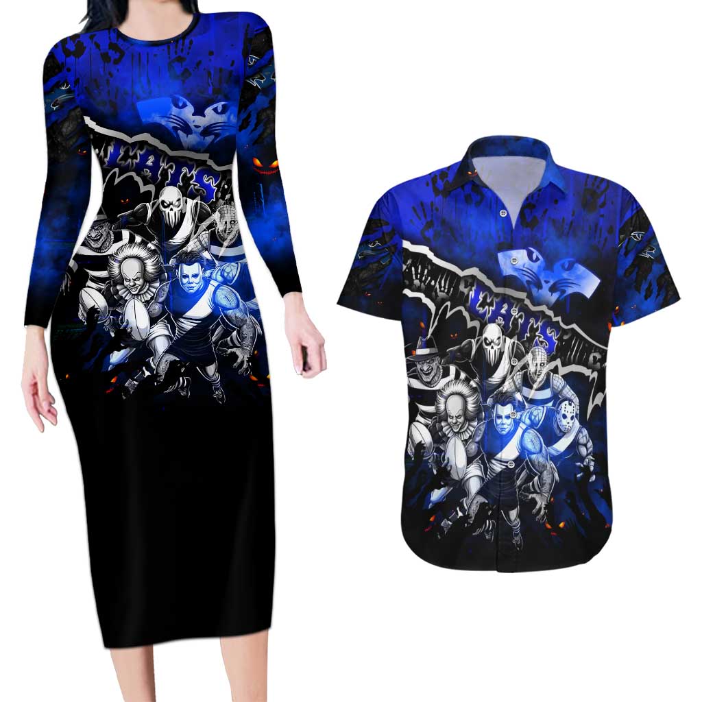 Step Into Horror Domain Cats Football Couples Matching Long Sleeve Bodycon Dress and Hawaiian Shirt Halloween Horror Movie Characters - Aussie Hoodie