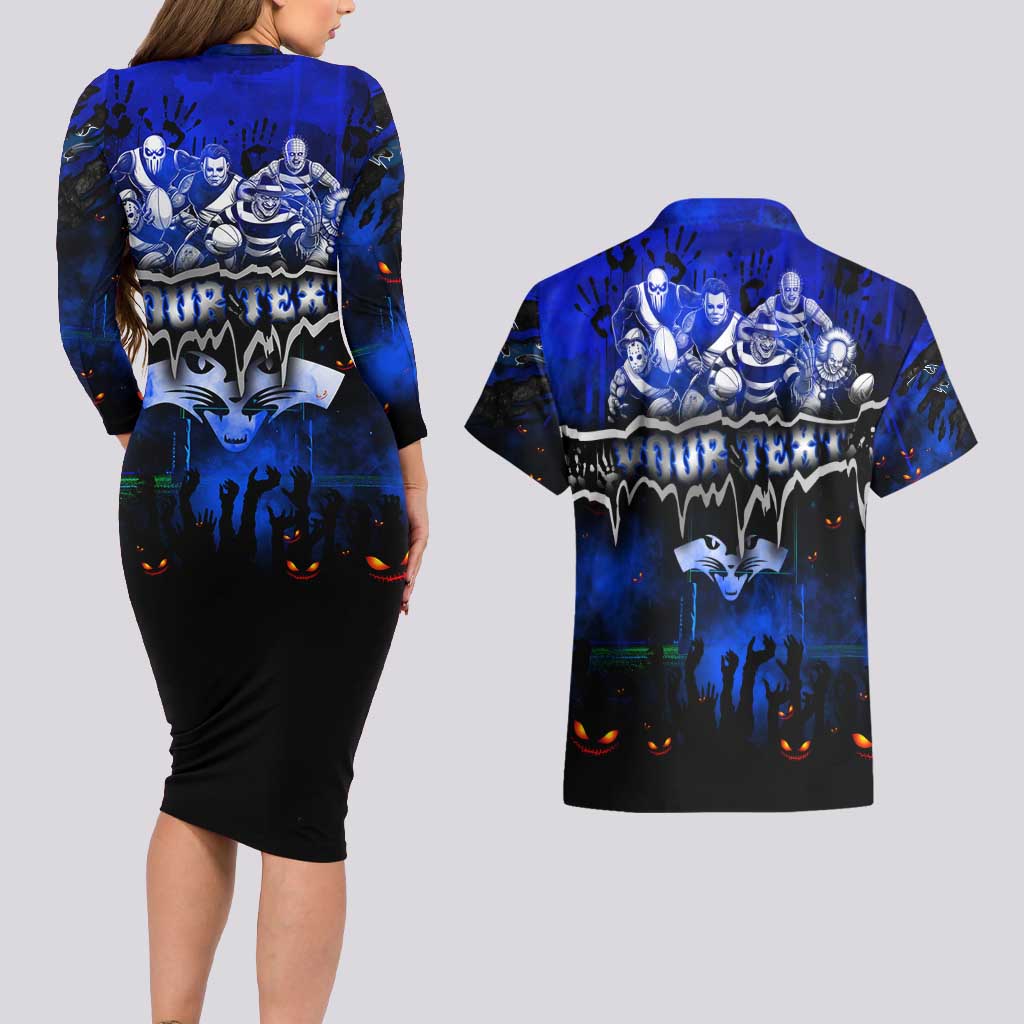 Step Into Horror Domain Cats Football Couples Matching Long Sleeve Bodycon Dress and Hawaiian Shirt Halloween Horror Movie Characters - Aussie Hoodie