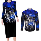 Step Into Horror Domain Cats Football Couples Matching Long Sleeve Bodycon Dress and Long Sleeve Button Shirt Halloween Horror Movie Characters - Aussie Hoodie
