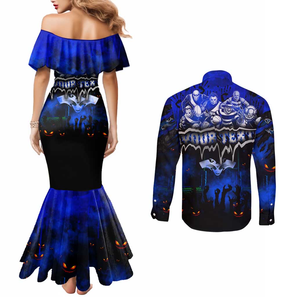 Step Into Horror Domain Cats Football Couples Matching Mermaid Dress and Long Sleeve Button Shirt Halloween Horror Movie Characters - Aussie Hoodie