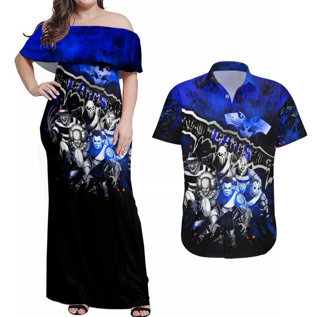 Step Into Horror Domain Cats Football Couples Matching Off Shoulder Maxi Dress and Hawaiian Shirt Halloween Horror Movie Characters - Aussie Hoodie