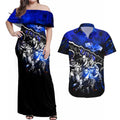 Step Into Horror Domain Cats Football Couples Matching Off Shoulder Maxi Dress and Hawaiian Shirt Halloween Horror Movie Characters - Aussie Hoodie