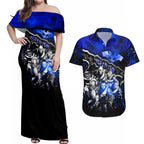 Step Into Horror Domain Cats Football Couples Matching Off Shoulder Maxi Dress and Hawaiian Shirt Halloween Horror Movie Characters - Aussie Hoodie