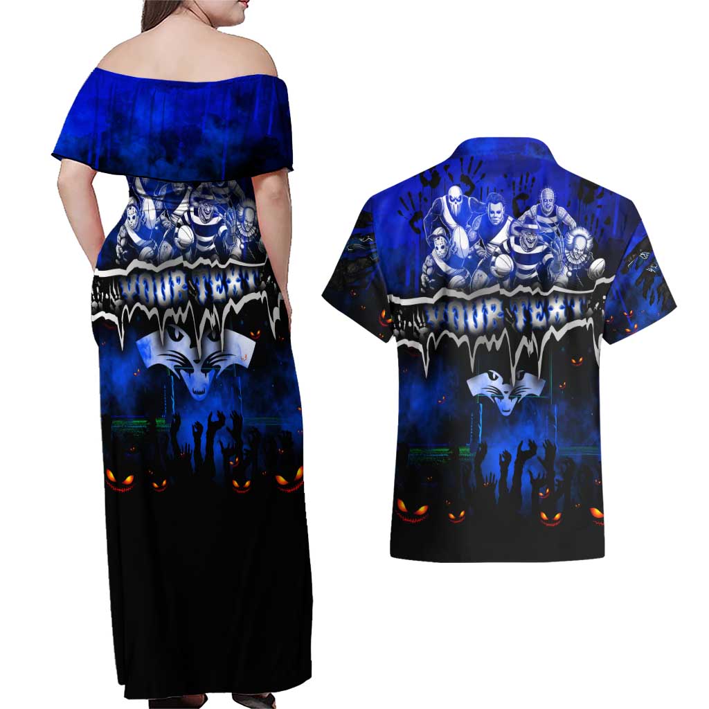 Step Into Horror Domain Cats Football Couples Matching Off Shoulder Maxi Dress and Hawaiian Shirt Halloween Horror Movie Characters - Aussie Hoodie