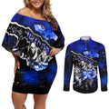 Step Into Horror Domain Cats Football Couples Matching Off Shoulder Short Dress and Long Sleeve Button Shirt Halloween Horror Movie Characters - Aussie Hoodie