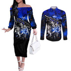 Step Into Horror Domain Cats Football Couples Matching Off The Shoulder Long Sleeve Dress and Long Sleeve Button Shirt Halloween Horror Movie Characters - Aussie Hoodie