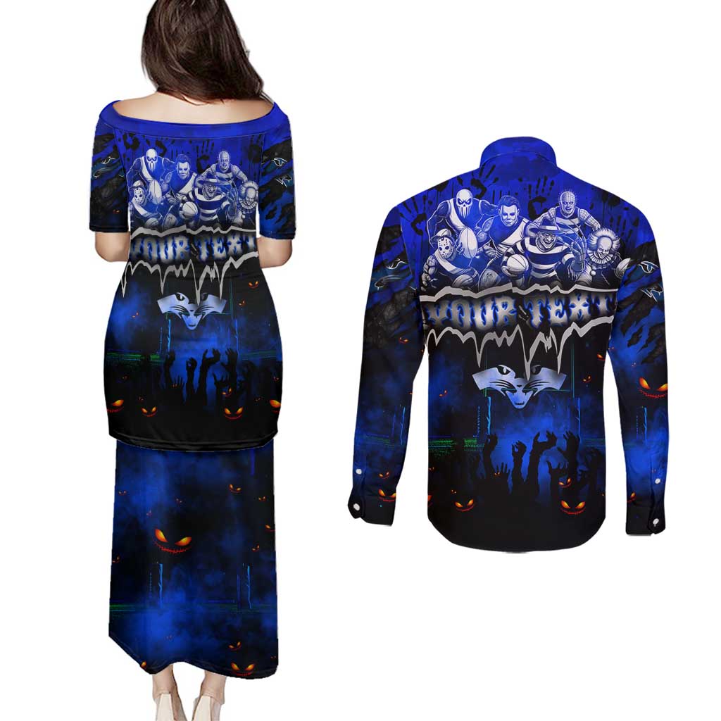 Step Into Horror Domain Cats Football Couples Matching Puletasi and Long Sleeve Button Shirt Halloween Horror Movie Characters - Aussie Hoodie