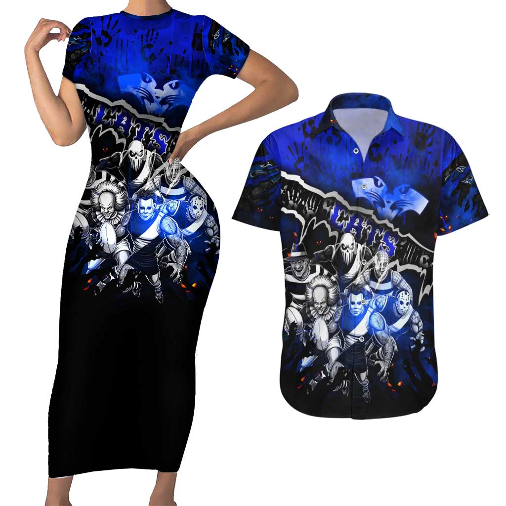 Step Into Horror Domain Cats Football Couples Matching Short Sleeve Bodycon Dress and Hawaiian Shirt Halloween Horror Movie Characters - Aussie Hoodie