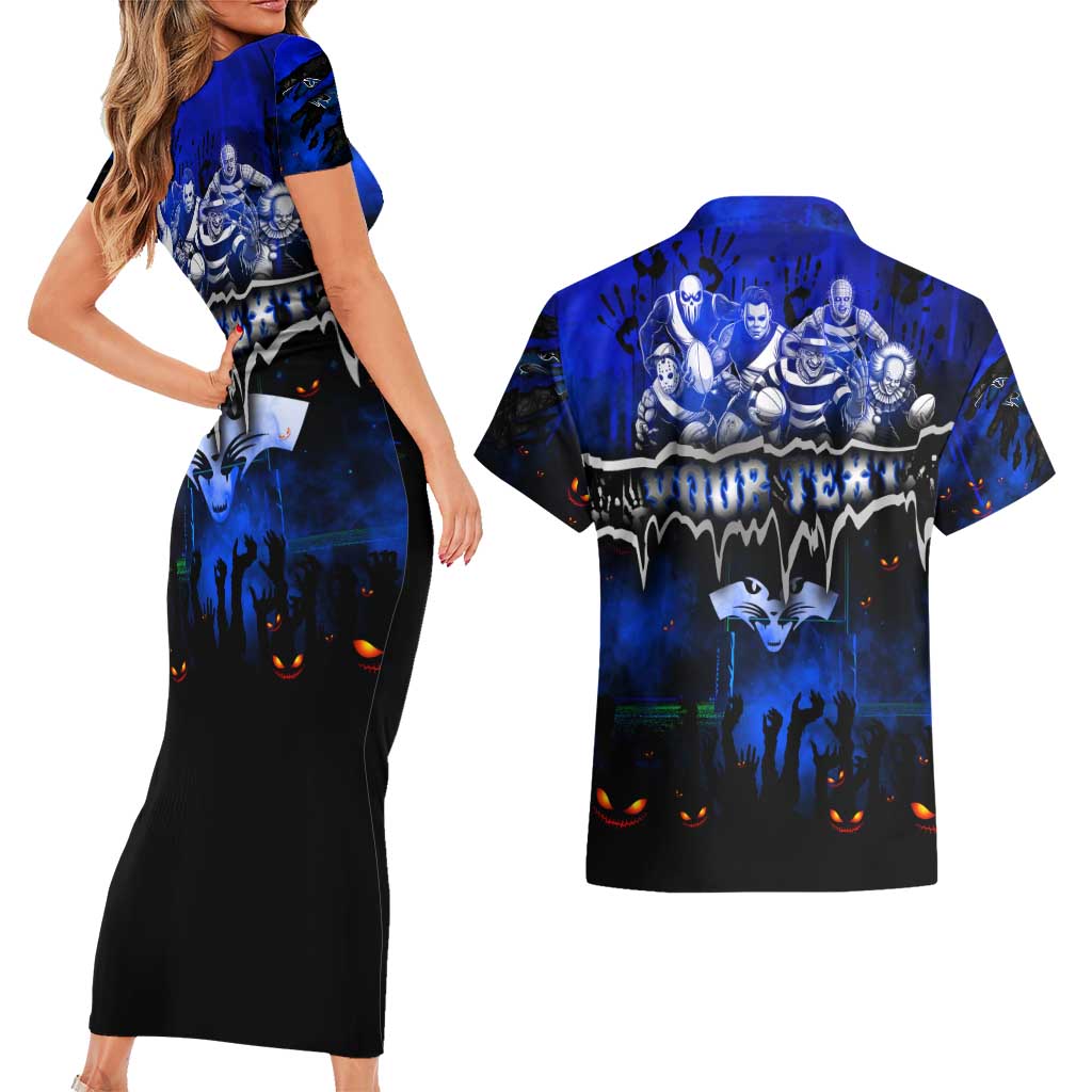Step Into Horror Domain Cats Football Couples Matching Short Sleeve Bodycon Dress and Hawaiian Shirt Halloween Horror Movie Characters - Aussie Hoodie