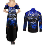 Step Into Horror Domain Cats Football Couples Matching Summer Maxi Dress and Long Sleeve Button Shirt Halloween Horror Movie Characters - Aussie Hoodie