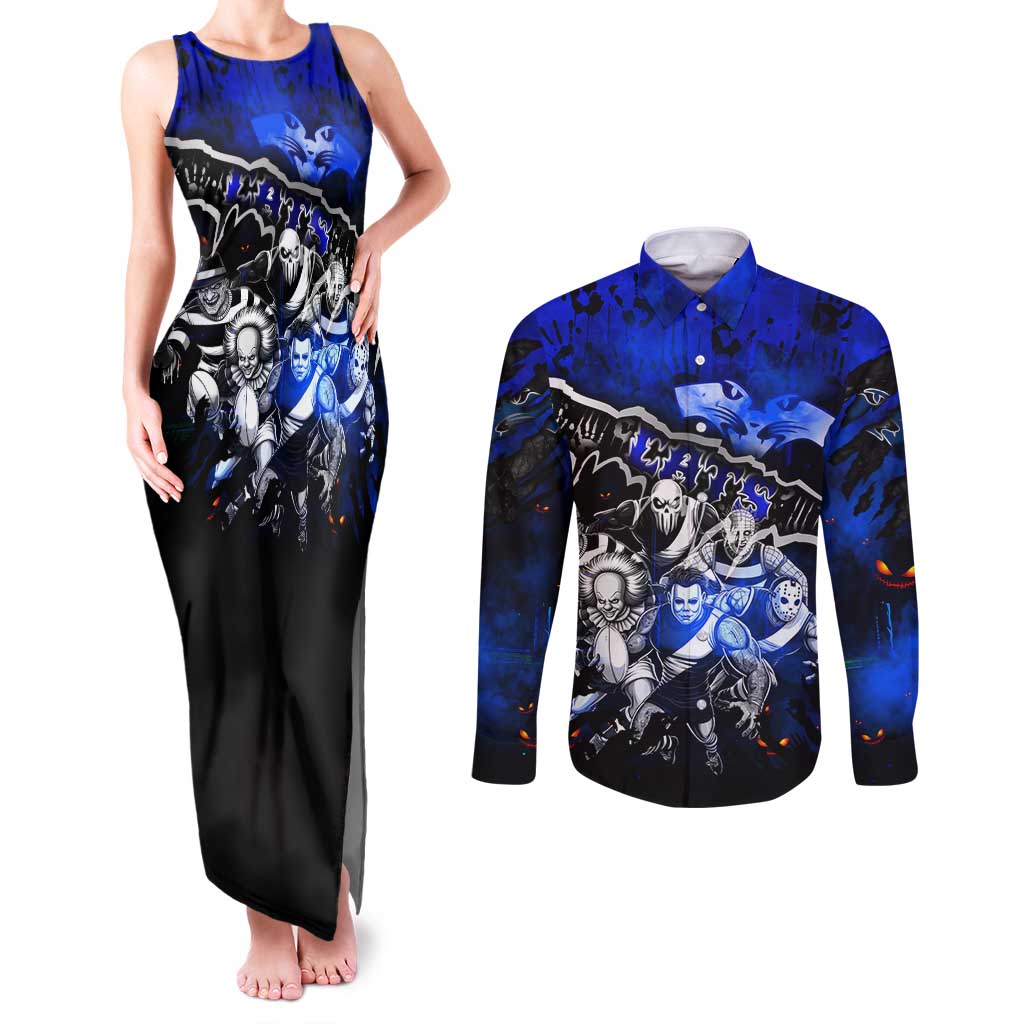 Step Into Horror Domain Cats Football Couples Matching Tank Maxi Dress and Long Sleeve Button Shirt Halloween Horror Movie Characters - Aussie Hoodie