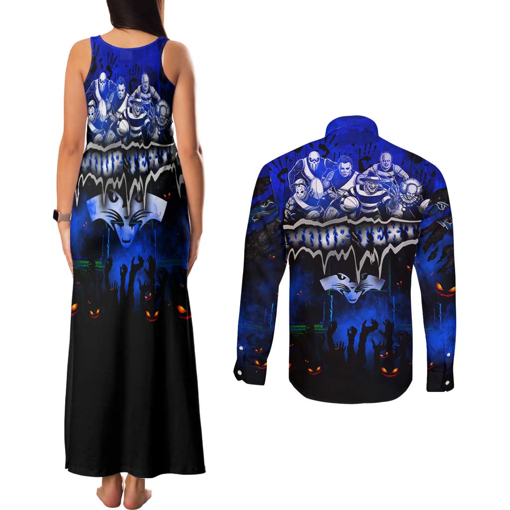 Step Into Horror Domain Cats Football Couples Matching Tank Maxi Dress and Long Sleeve Button Shirt Halloween Horror Movie Characters - Aussie Hoodie