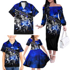 Step Into Horror Domain Cats Football Family Matching Off The Shoulder Long Sleeve Dress and Hawaiian Shirt Halloween Horror Movie Characters - Aussie Hoodie