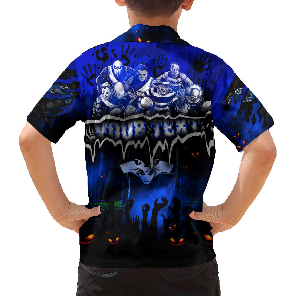 Step Into Horror Domain Cats Football Family Matching Off The Shoulder Long Sleeve Dress and Hawaiian Shirt Halloween Horror Movie Characters - Aussie Hoodie