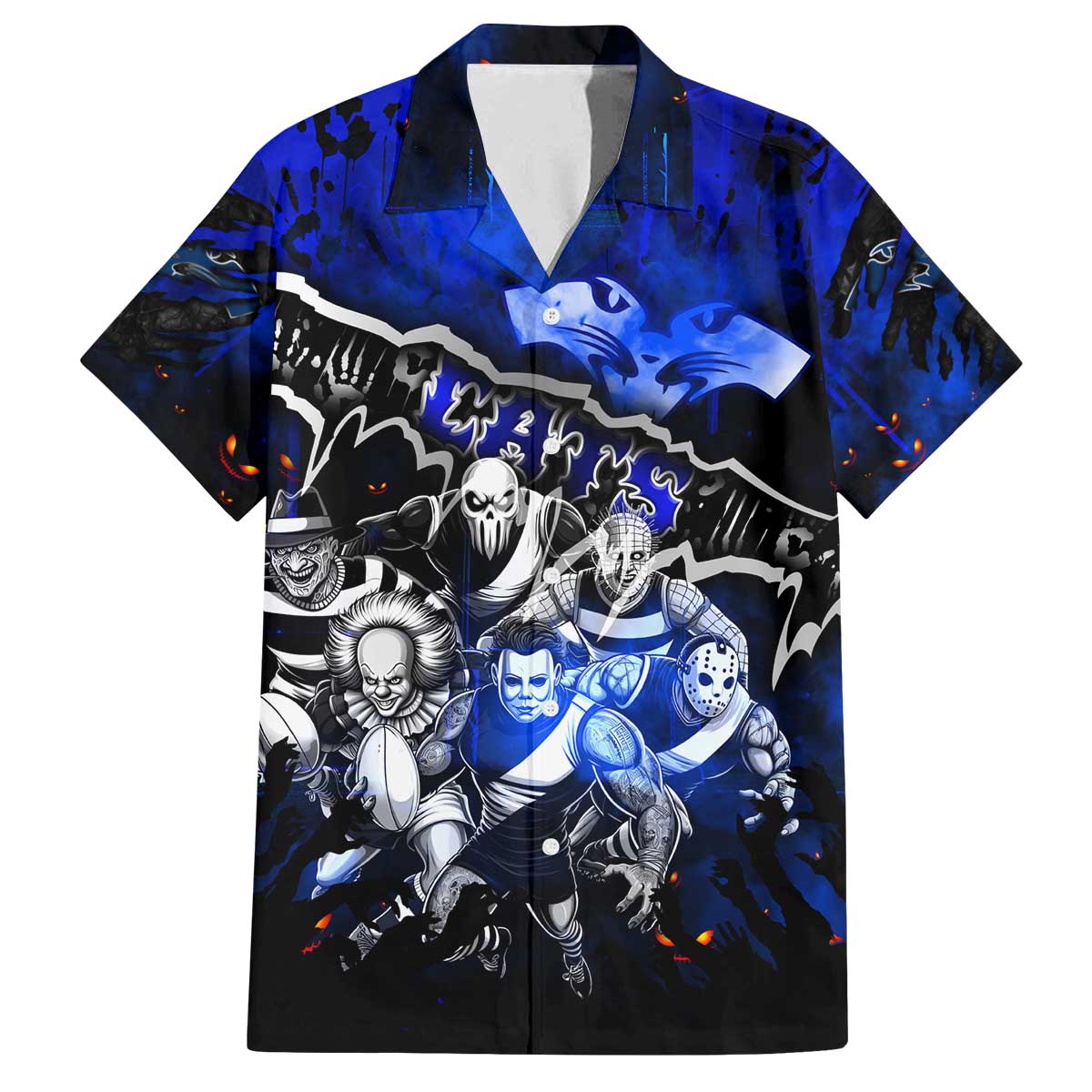 Step Into Horror Domain Cats Football Family Matching Off The Shoulder Long Sleeve Dress and Hawaiian Shirt Halloween Horror Movie Characters - Aussie Hoodie
