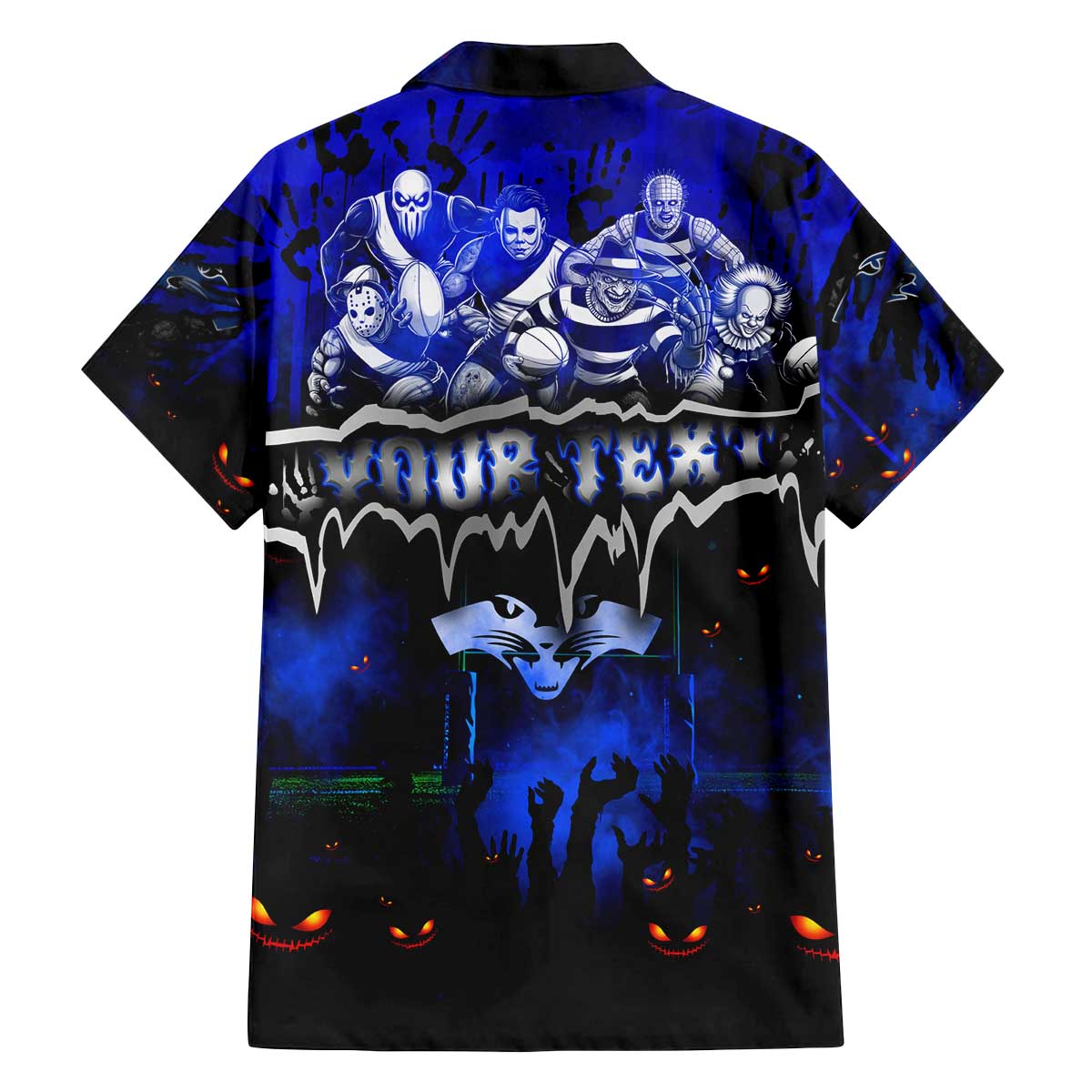Step Into Horror Domain Cats Football Family Matching Off The Shoulder Long Sleeve Dress and Hawaiian Shirt Halloween Horror Movie Characters - Aussie Hoodie