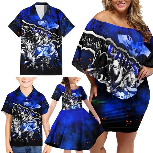 Step Into Horror Domain Cats Football Family Matching Off Shoulder Short Dress and Hawaiian Shirt Halloween Horror Movie Characters - Aussie Hoodie