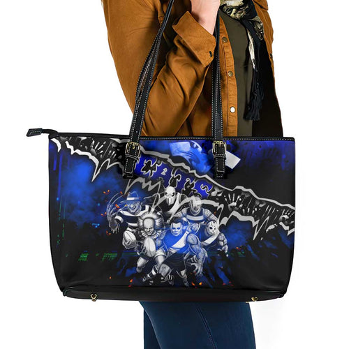 Step Into Horror Domain Cats Football Leather Tote Bag Halloween Horror Movie Characters - Aussie Hoodie