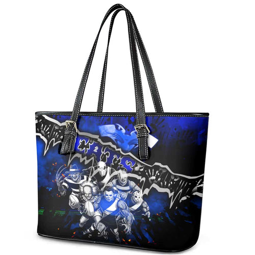 Step Into Horror Domain Cats Football Leather Tote Bag Halloween Horror Movie Characters - Aussie Hoodie
