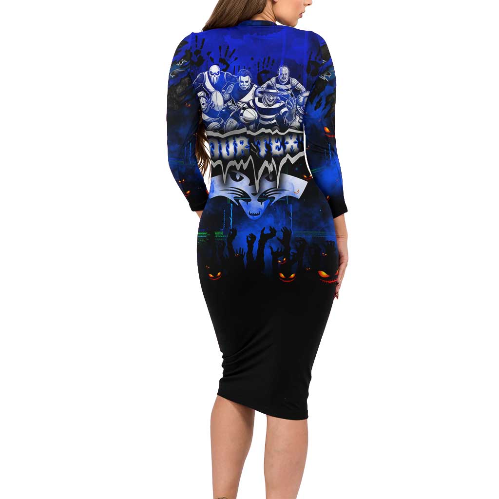 Step Into Horror Domain Cats Football Long Sleeve Bodycon Dress Halloween Horror Movie Characters - Aussie Hoodie