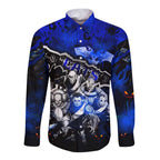 Step Into Horror Domain Cats Football Long Sleeve Button Shirt Halloween Horror Movie Characters - Aussie Hoodie