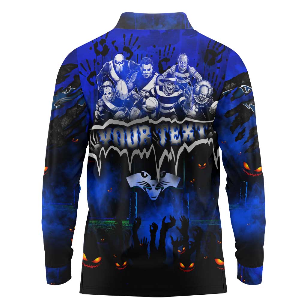 Step Into Horror Domain Cats Football Long Sleeve Polo Shirt Halloween Horror Movie Characters - Aussie Hoodie