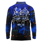 Step Into Horror Domain Cats Football Long Sleeve Polo Shirt Halloween Horror Movie Characters - Aussie Hoodie