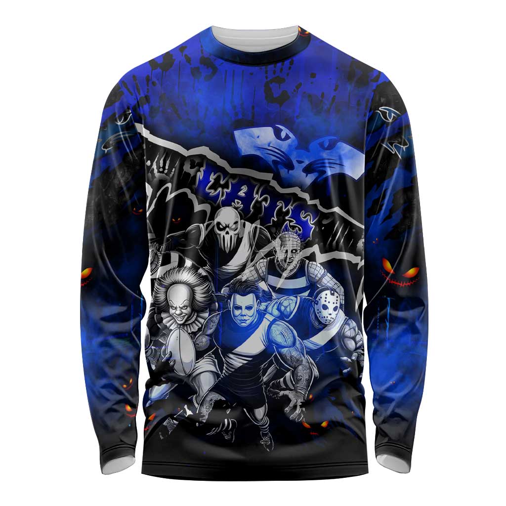 Step Into Horror Domain Cats Football Long Sleeve Shirt Halloween Horror Movie Characters - Aussie Hoodie