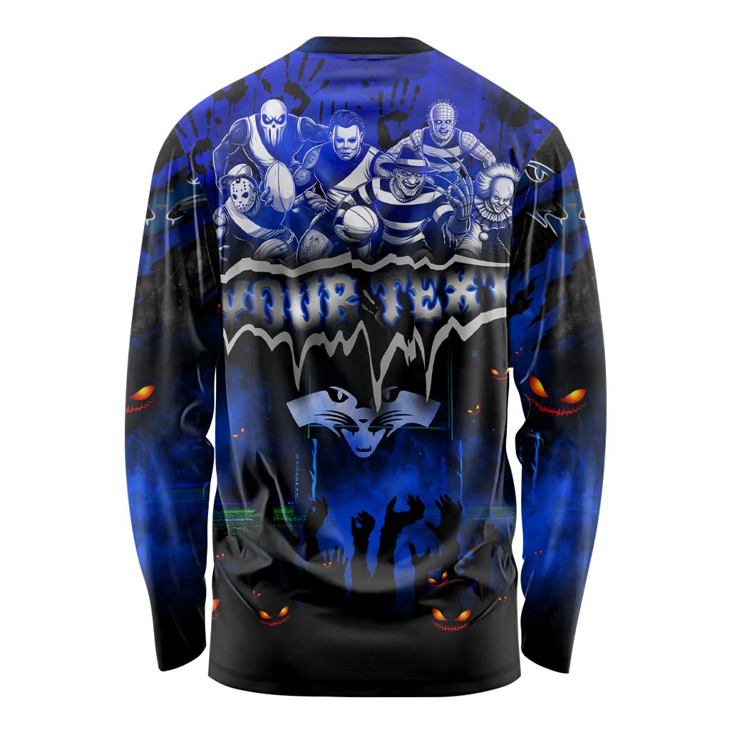Step Into Horror Domain Cats Football Long Sleeve Shirt Halloween Horror Movie Characters - Aussie Hoodie
