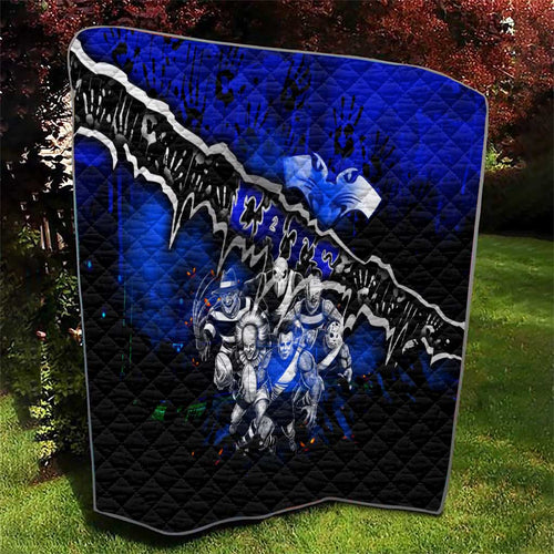 Step Into Horror Domain Cats Football Quilt Halloween Horror Movie Characters - Aussie Hoodie
