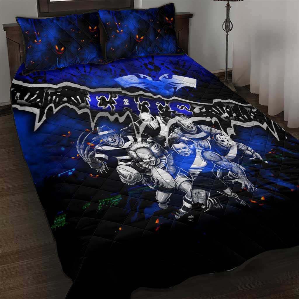 Step Into Horror Domain Cats Football Quilt Bed Set Halloween Horror Movie Characters - Aussie Hoodie