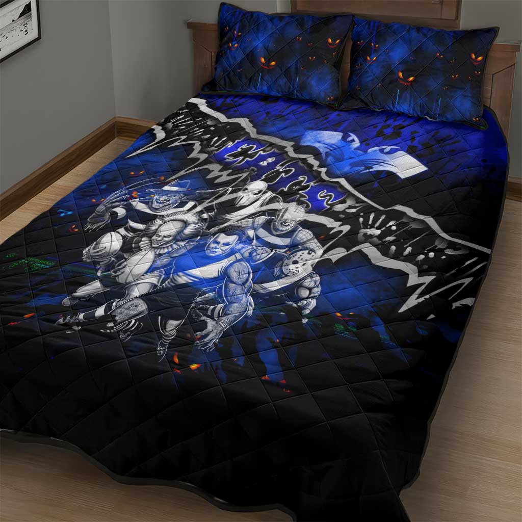 Step Into Horror Domain Cats Football Quilt Bed Set Halloween Horror Movie Characters - Aussie Hoodie