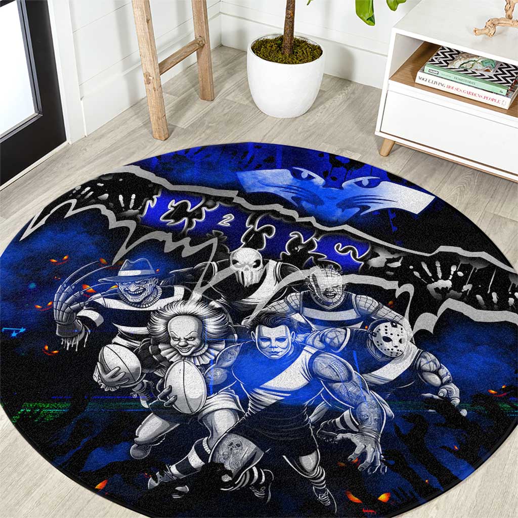 Step Into Horror Domain Cats Football Round Carpet Halloween Horror Movie Characters - Aussie Hoodie