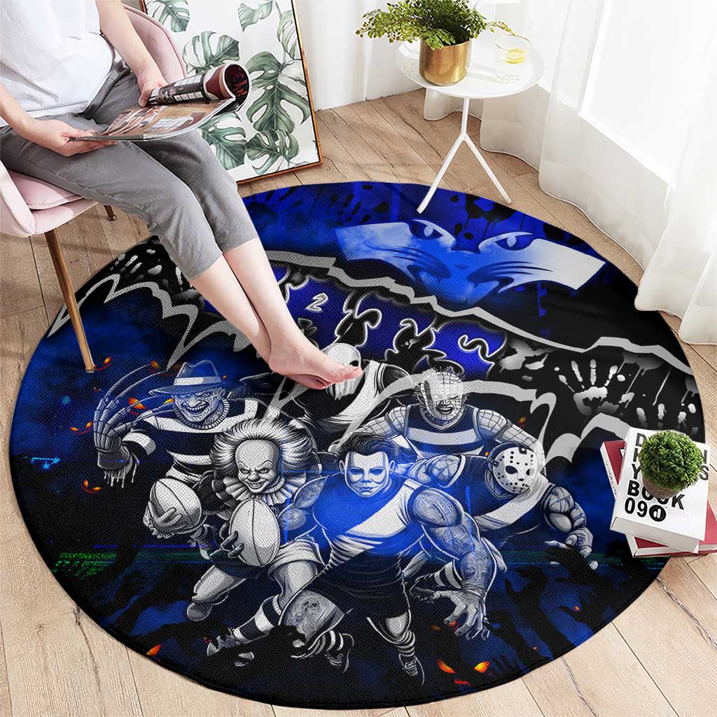 Step Into Horror Domain Cats Football Round Carpet Halloween Horror Movie Characters - Aussie Hoodie