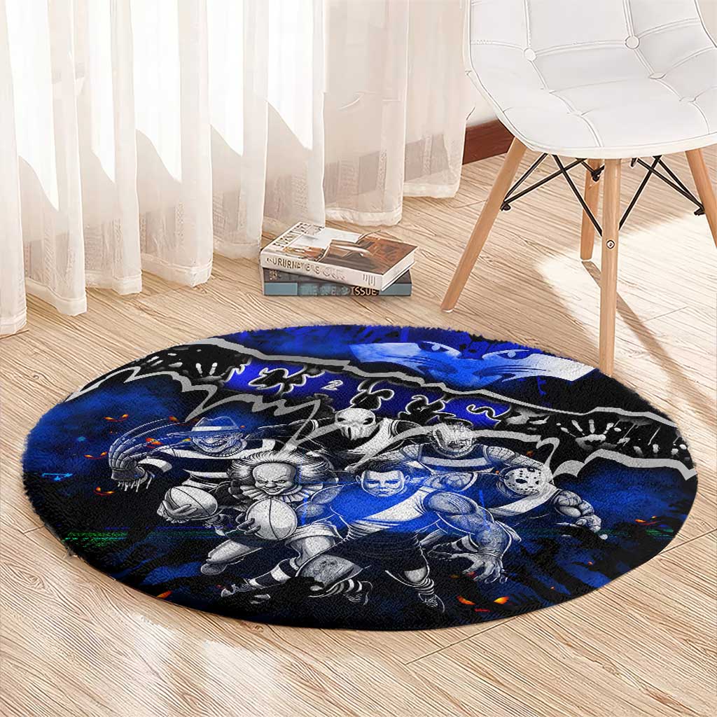 Step Into Horror Domain Cats Football Round Carpet Halloween Horror Movie Characters - Aussie Hoodie