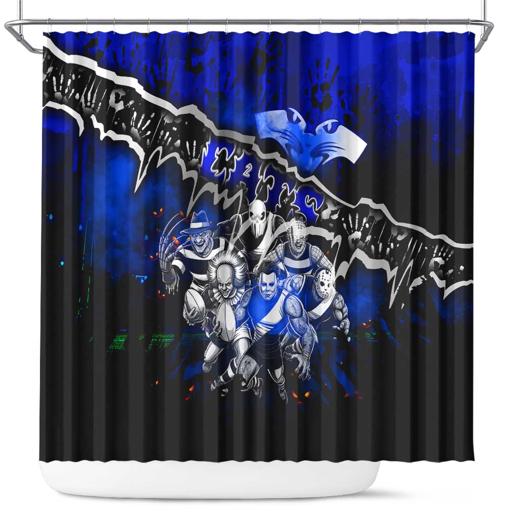 Step Into Horror Domain Cats Football Shower Curtain Halloween Horror Movie Characters - Aussie Hoodie