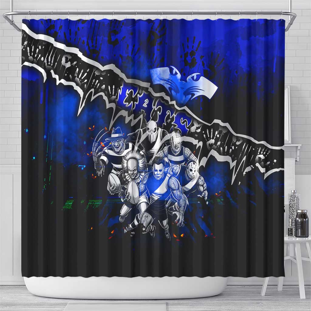 Step Into Horror Domain Cats Football Shower Curtain Halloween Horror Movie Characters - Aussie Hoodie