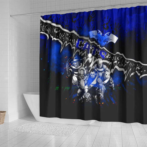 Step Into Horror Domain Cats Football Shower Curtain Halloween Horror Movie Characters - Aussie Hoodie