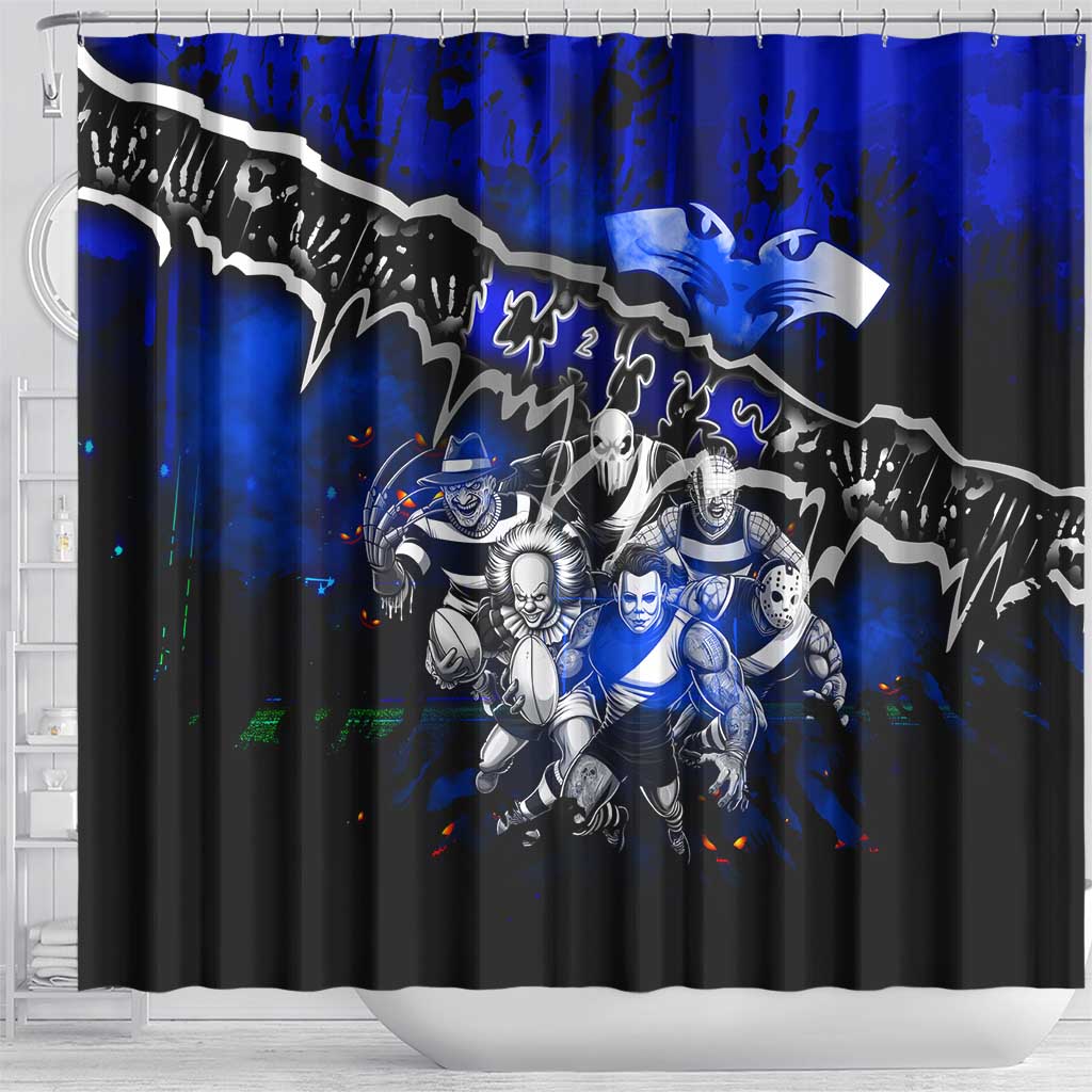 Step Into Horror Domain Cats Football Shower Curtain Halloween Horror Movie Characters - Aussie Hoodie