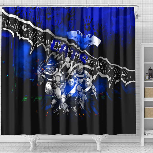 Step Into Horror Domain Cats Football Shower Curtain Halloween Horror Movie Characters - Aussie Hoodie