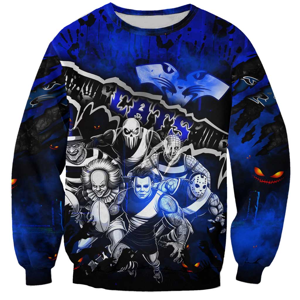 Step Into Horror Domain Cats Football Sweatshirt Halloween Horror Movie Characters - Aussie Hoodie