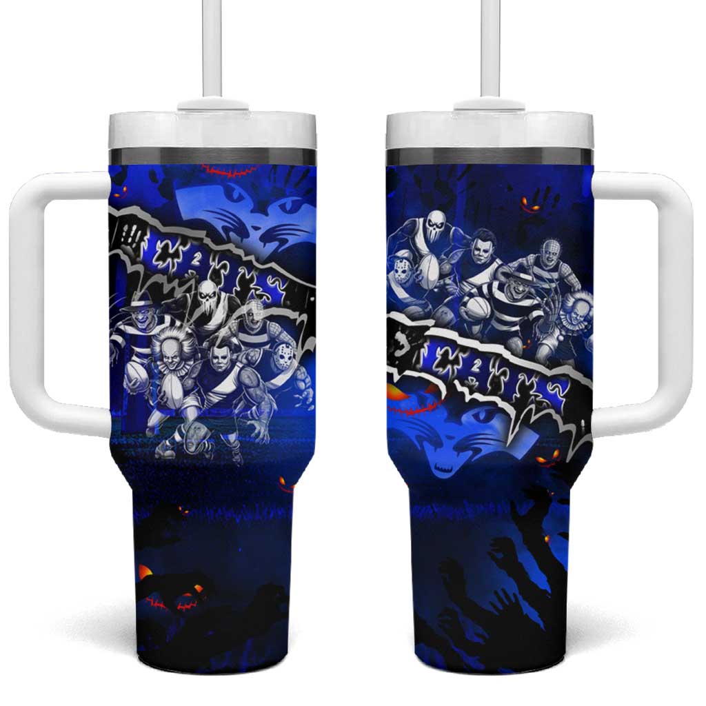 Step Into Horror Domain Cats Football Tumbler With Handle Halloween Horror Movie Characters - Aussie Hoodie