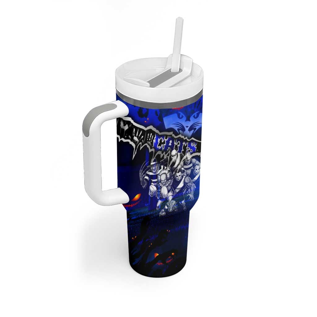 Step Into Horror Domain Cats Football Tumbler With Handle Halloween Horror Movie Characters - Aussie Hoodie