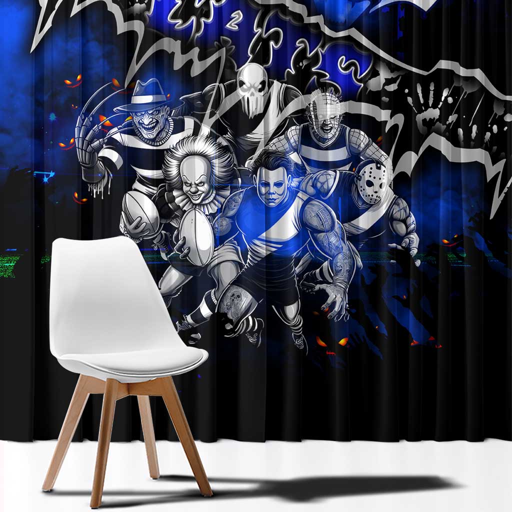 Step Into Horror Domain Cats Football Window Curtain Halloween Horror Movie Characters - Aussie Hoodie