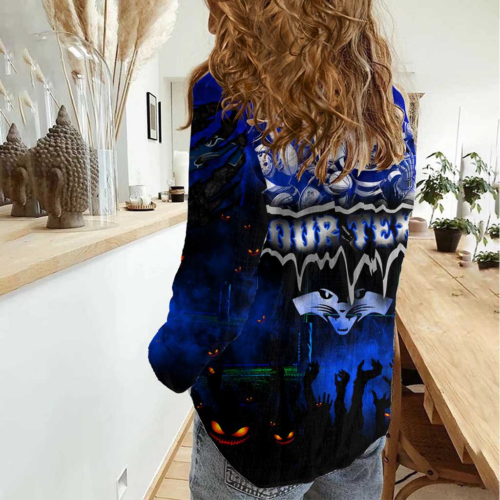 Step Into Horror Domain Cats Football Women Casual Shirt Halloween Horror Movie Characters - Aussie Hoodie