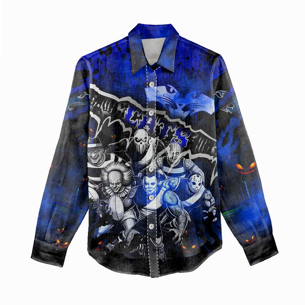 Step Into Horror Domain Cats Football Women Casual Shirt Halloween Horror Movie Characters - Aussie Hoodie